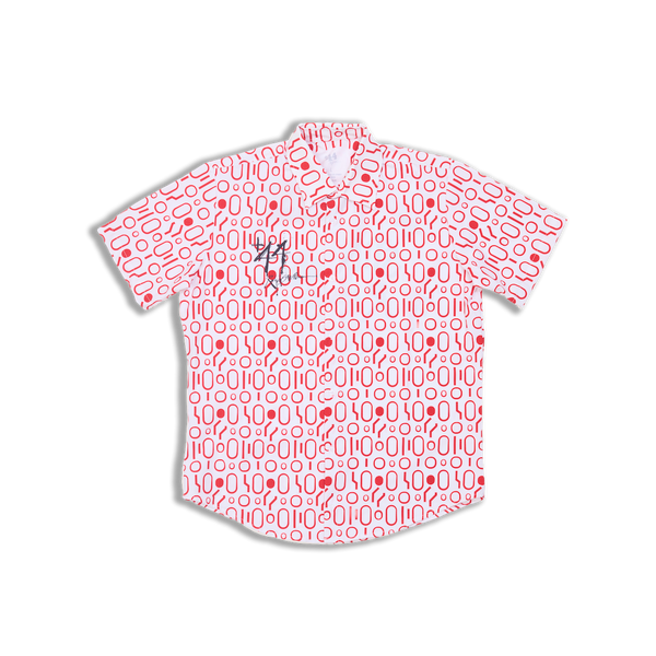 Poolside Button Up Short Sleeve Shirt - White/Red